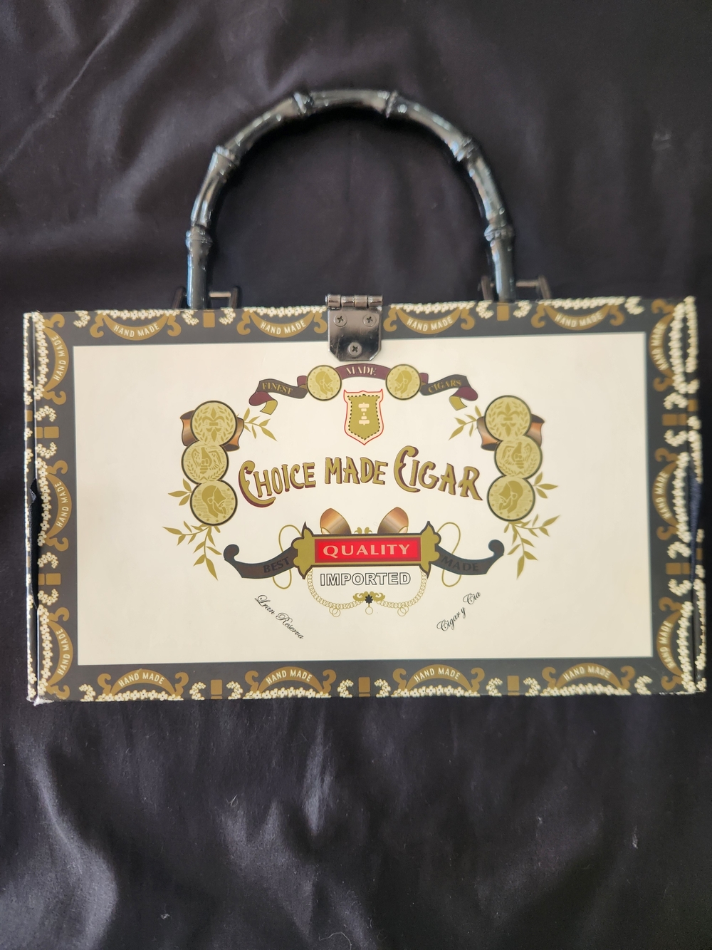 Y2K Cigar Box Handbag w/ Image On Reverse Side